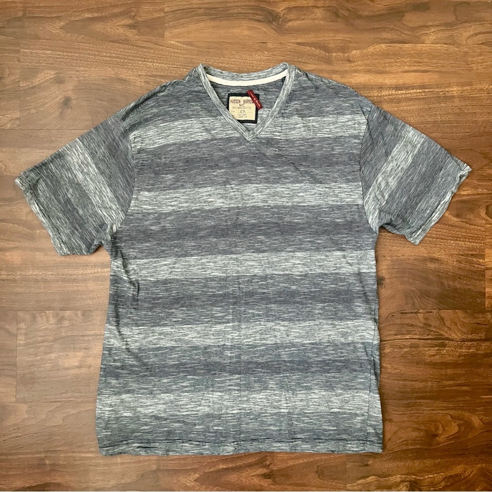 Hudson & Barrow Gray Striped Cotton Short Sleeve V Neck Shirt Men’s Size 2X